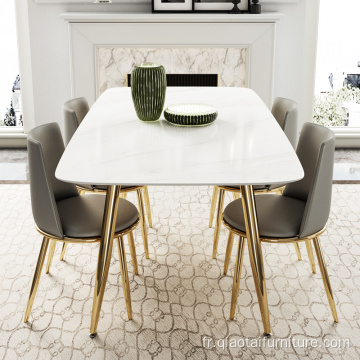 Table à manger en marbre avec pied en acier inoxydable pour petit appartement